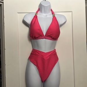 Hot pink v waist bikini